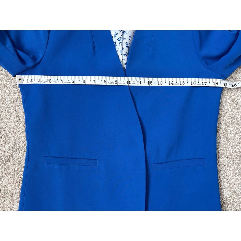 Skies Are Blue Ditsy Floral Lining Royal Blue Open Front Blazer Ruched Sleeve M - Picture 7 of 9